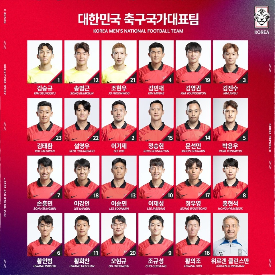 韩国足球球队排名(韩国足球队名单主力)